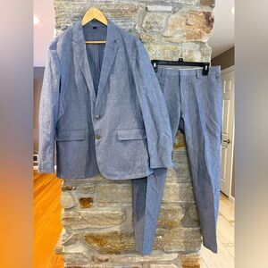 J CREW Ludlow Slim Fit Cotton Irish Linen Chambray Blue 2 Piece Suit 40R 32x30